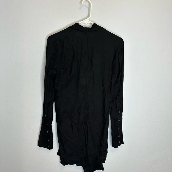 Helmut Lang Black Fold Over Draped Viscose-Blend Top long sleeve size small - Picture 9 of 12
